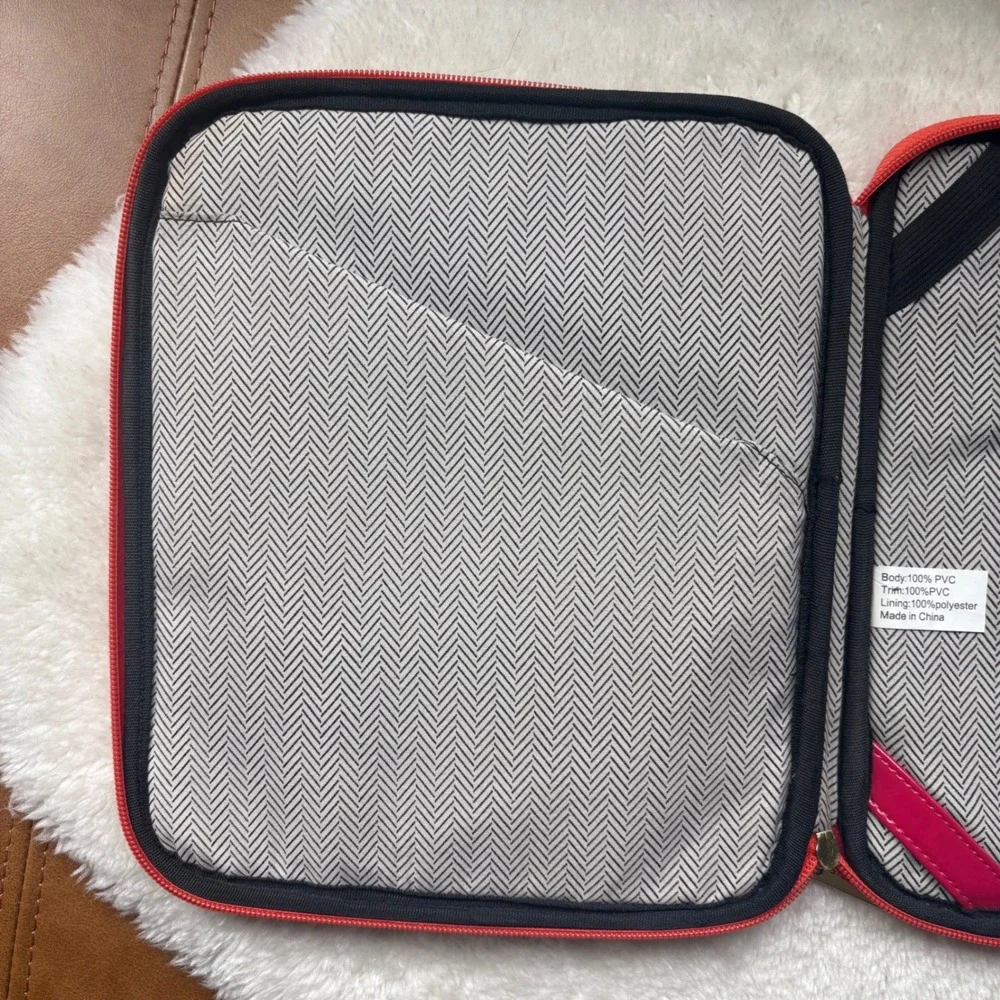 Steve Madden Orange Pink Patent PVC Tablet Sleeve Tech Organizer Case Zip Around